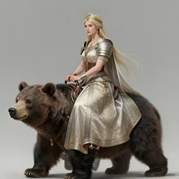 portrait of a single barbarian princess riding a bear into battle, intricate, elegant, highly detailed, digital painting, artstation, concept art, smooth, sharp focus, illustration, art by artgerm and greg rutkowski and alphonse mucha and william - adolphe bouguereau