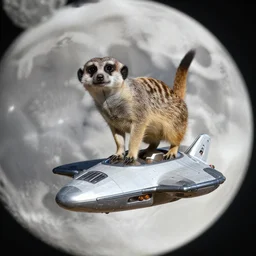 a meerkat flying a spaceship to the moon - n 2