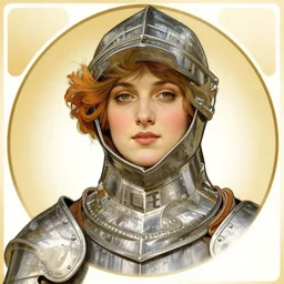 head and shoulders portrait of a female knight, by alphone mucha, vogue fashion photo