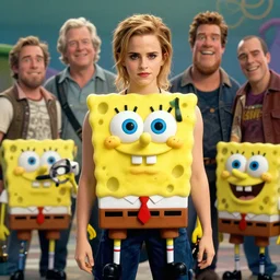 A badass photo of emma watson in a spongebob adventure movie by nuri iyem, james gurney, james jean, greg rutkowski, anato finnstark. hyper detailed, 50mm, award winning photography.