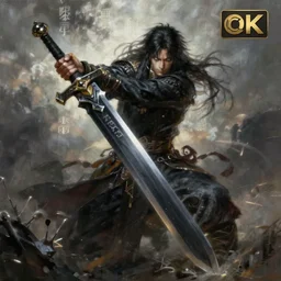 fantasy painting of Elric wielding a giant black sword, painted by Bayard Wu, ultra detailed, 8k