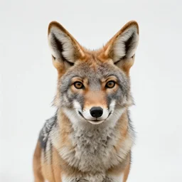coyote head (man) standing in a plain white room studio photo