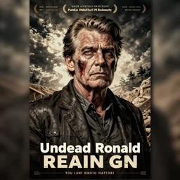 undead ronald reagan zombie, punk rock poster, artwork by naoto hattori