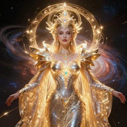 portrait of the powerful empress of the solar system in the style of anna dittmann and in the style of bob eggleton. glowing, ornate and intricate, stunning, dynamic lighting, ultrafine and hyperdetailed.