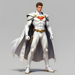 hyper detailed full body character concept digital painting master piece of a white costumed superhero, hyper realistic, vivid color scheme, by cristian sauret