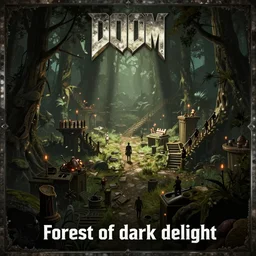 screenshot of the starting area of the doom level'forest of dark delight'