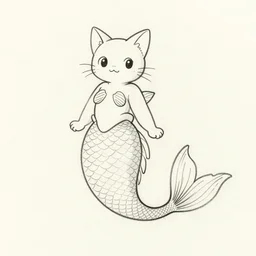 lineart sketch of a cat mermaid, adorable, makoto shinkai, studio ghibli, mamoru hosoda, full body sketch, detailed, mermaid tail, cute cat