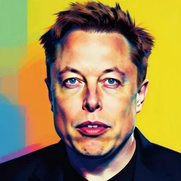 the portrait of wrathful elon musk, colorful pop art, modern art, by andy warhol