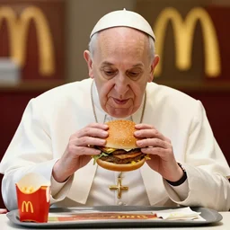 the pope eating an hamburger at mcdonald's