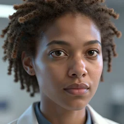 incredibly realistic, too detailed face of a researcher woman, dreadlock afro, octane render, bump mapping, macro image, global illumination, 8 k, bokeh, enki bilal, yuji himukai, jen zee, peter mohrbacher
