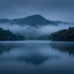 a magic lake by night with fog mountains in the background and the milkyway in the sky by studio ghibli and hayao miyazaki and kazuo oga, manga