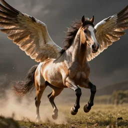 an appaloosa horse with wings. digital art. professional, high quality, action, dramatic lighting, octane render, ue 5