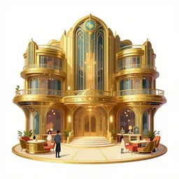atlantis paradise lobby, a retro futuristic spaceship made of brass, art deco influence, hotel style design. bioshock, starship titanic. clean cel shaded vector art. shutterstock. behance hd by lois van baarle, artgerm, helen huang, by makoto shinkai and ilya kuvshinov, rossdraws, illustration, art by ilya kuvshinov