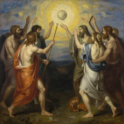 the day of judgement in the style of william blake, oil on canvas