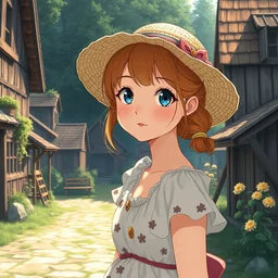 portrait anime art of beautiful girl emma stone in summer outfit at russian village, art by studio ghibli, makoto shinkai, intricate details