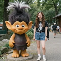 A girl standing next to Crazy Trollge