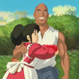 dwayne the rock johnson in spirited away ( 2 0 0 1 ), studio ghibli, hayao miyazaki, movie still, high quality