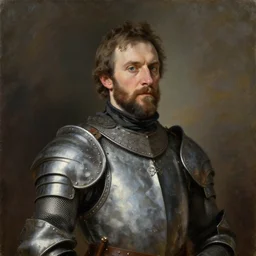 David Coburn politician as a medieval commander, portrait, realistic oil painting by Boris Valejo