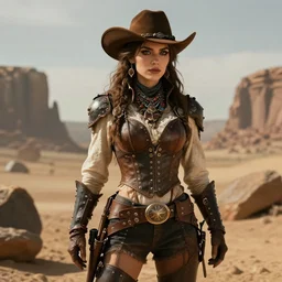 beatiful female steampunk cowboy, hellscape, cinematic, insanely detailed and intricate, hyper - realistic 8 k