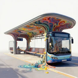 a beautiful insanely detailed modern bus station intricate detailed color smashing fluid oilpaint, 3 d render, hyper realistic detailed, melting wax, fluid acrilic, thin fractal tendrils, scifi, fantasy, hyper detailed, octane render, concept art, clean cel shaded vector art, by peter mohrbacher, by wlop, by ruan jia