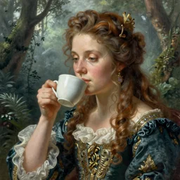 epic hyperdetailed portrait of 🦖🐙🐋🐘🤖 drinking coffee. by greg rutkowski, highly detailed portrait, rococo, digital painting, artstation, concept art, smooth, sharp foccus ilustration, artstation hq. intricate, elegant. art by wlop and artgerm and greg rutkowski and alphonse mucha, masterpiece. misty rainforest