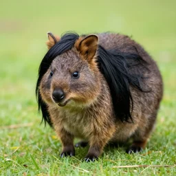 black hair wig on a quokka