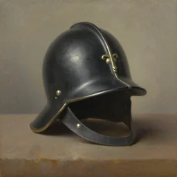 still life oil painting of a prussian pickelhaube