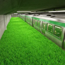 underground train, fully full grass, 4 k, digital art