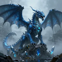 blue crystal dragons, gloomy and foggy atmosphere, octane render, rembrandt, cgsociety, artstation trending, horror scene, highly detailded