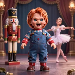 screaming chucky doll nutcracker ballet by greg rutkowski and thomas kinkade, trending on artstation, 3 d render octane