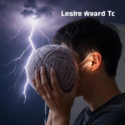 a person pulling out a giant ball of yarn from their ear, award winning photo dramatic lightning