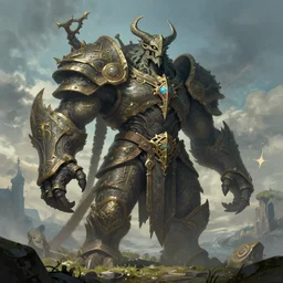 Detailed colorful concept art of celtic giant as a dark souls boss; fantasy