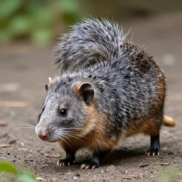 “photorealistic 4k opossum carting degus on its back”