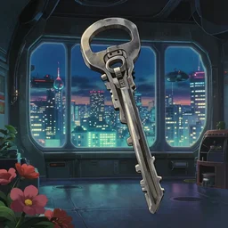 a wholesome animation key shot inside a sci - fi apartment that has windows that look out over a futuristic tokyo at night by studio ghibli, animation, sharp, rendered in unreal engine 5, focused, anime key art by greg rutkowski, bloom, dramatic lighting