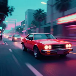 car chase with synthwave aesthetic