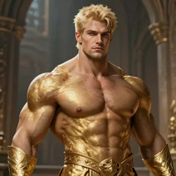 blonde gigachad wizard in ancient castle, wearing gold clothes, herculean bulging muscular figure, beautiful gigachad, soft lighting, highly detailed face!!, short hair, sharp focus, artstation, by gaston bussiere, augustus edwin john and john singer sargent and greg rutkowski