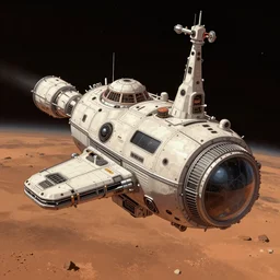 low tech spaceship orbiting mars, extremely detailed, sharp focus, smooth, digital illustration, by james jean, by rossdraws, frank franzzeta, mcbess, sakimichan
