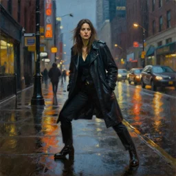 rainy night in the streets of chicago, oil on canvas, masterpiece, cinematic composition, dramatic pose, beautiful lighting, sharp details, hyper - detailed, hd, hdr, 4 k, 8 k