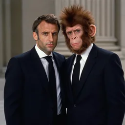 Emmanuel Macron with monkey hair in American Psycho (1999)