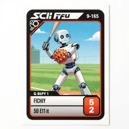 reverse of sci - fi robot baseball card showing statistics