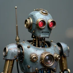 a picture of a steampunk robot, portrait, closeup, ektachrome, f / 2. 8