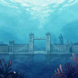 incredible wide screenshot, ultrawide, simple watercolor, rough paper texture, underwater london, underwater downing street backlit shot, trawl fishing net, dredge, fish shoal, wreck, pencil marks, shinjuku, koji morimoto, katsuya terada, masamune shirow, tatsuyuki tanaka hd, 4 k, remaster, dynamic camera angle, deep 3 point perspective, dynamic lighting