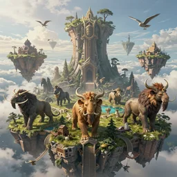 an intricate concept illustration, fantasy, sky island megafauna, large biomes, ultra photorealistic, ultra sharp, artstation, cgsociety, masterpiece, octane render, by wylop, 8 k