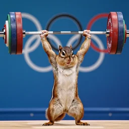 a high quality photo of chipmunk weightlifting barbell over it's head, backdrop-Olympic game, render, ultra realistic, epic lighting, cgsociety