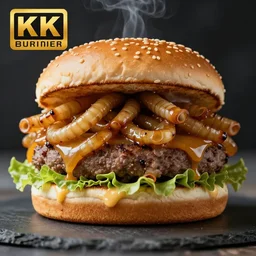 photo of a worms burger, photorealistic, intricate details, 4 k, smoky,