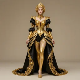 beautiful full body baroque gold and black girl, soft lighting, realistic wide angle, sharp focus, 8 k high, 6 4 megapixel, insanely detailed, intricate, elegant, art by artgerm and wlop