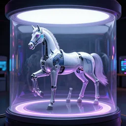 cybernetic horses inside vacuum chamber, y 2 k aesthetic, cgi, vaporwave, unorthodox composition