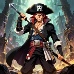 evil anime pirate in lost city by clip studio paint, artstation,