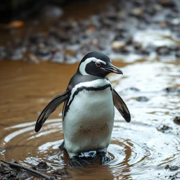 penguin in mud