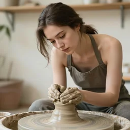 a beautiful woman being sculpted with clay